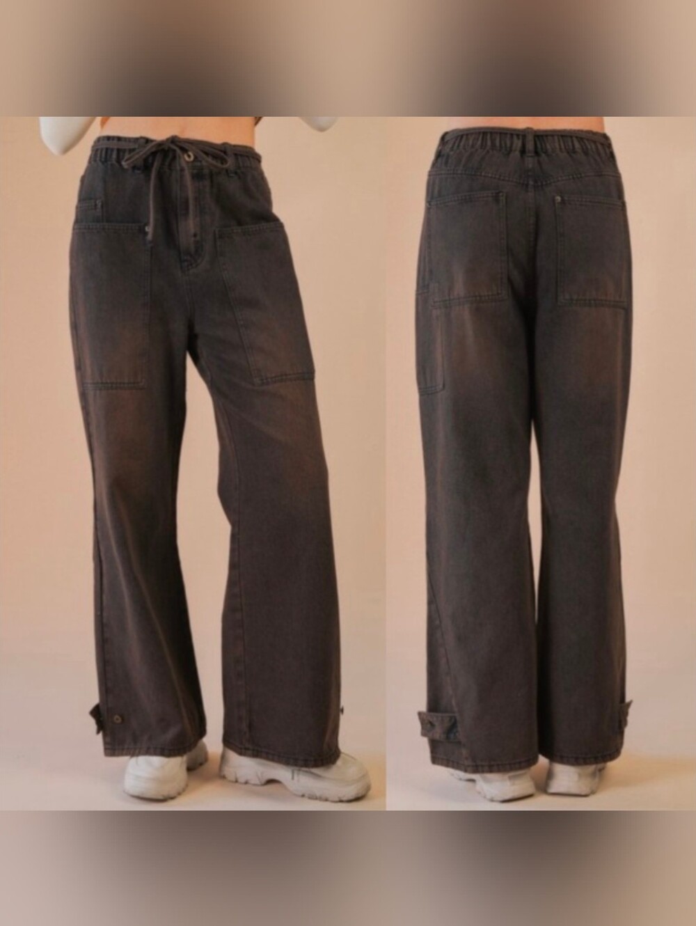 Very Jean Women's Prewashed Wide-Leg Drawstring Jeans